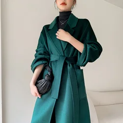 2023 Autumn Winter New High End Double Sided Wool Coat Women's V-Neck 100% Pure Wool Loose Water Wave Texture Solid Color Coat