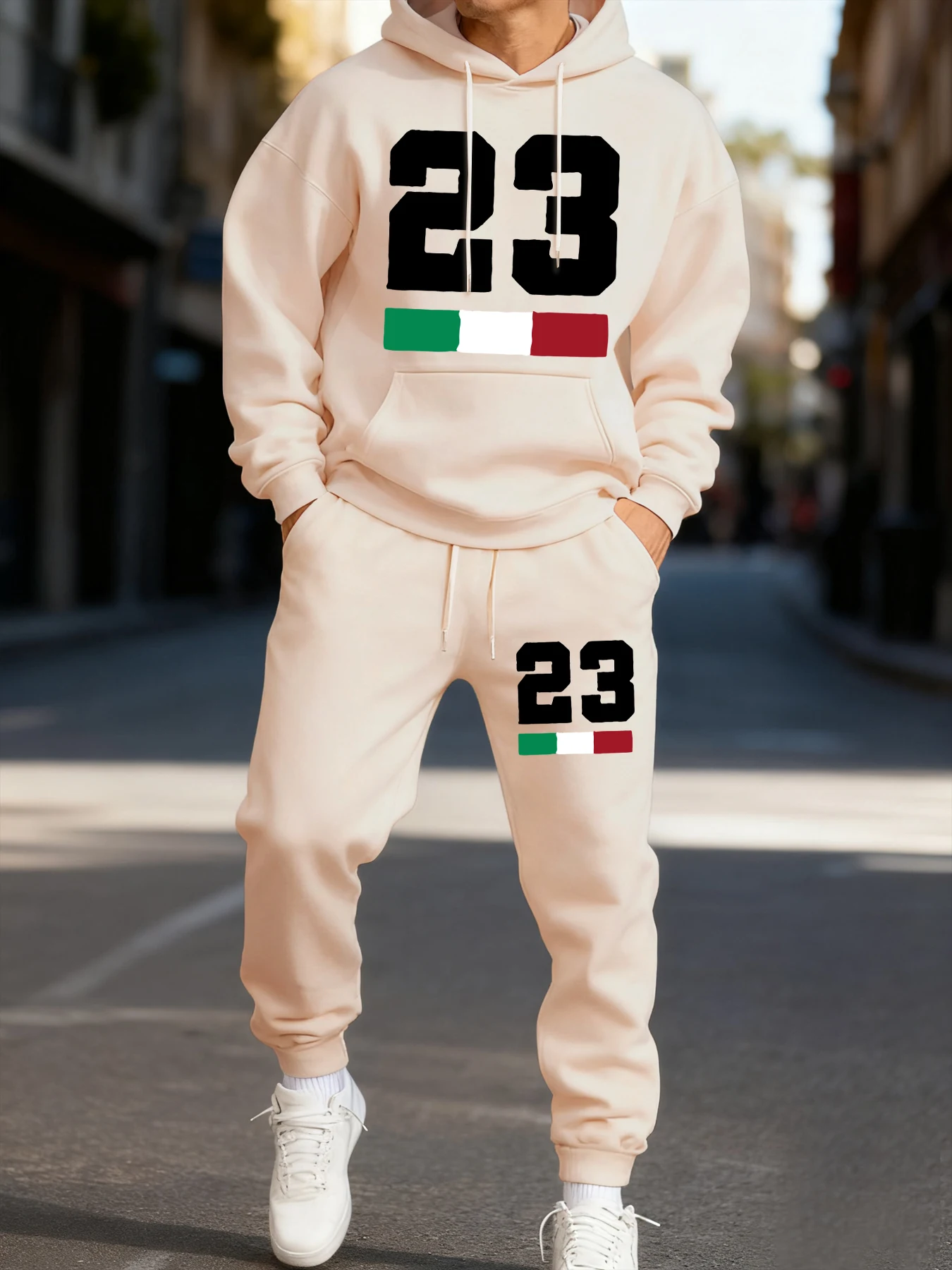 

Number 23 Itaily Flag Printing Men Hoodie Set Long-Length Street Two Pices Sets Couple'S Winter Hoodies Fashion Jogging Pants