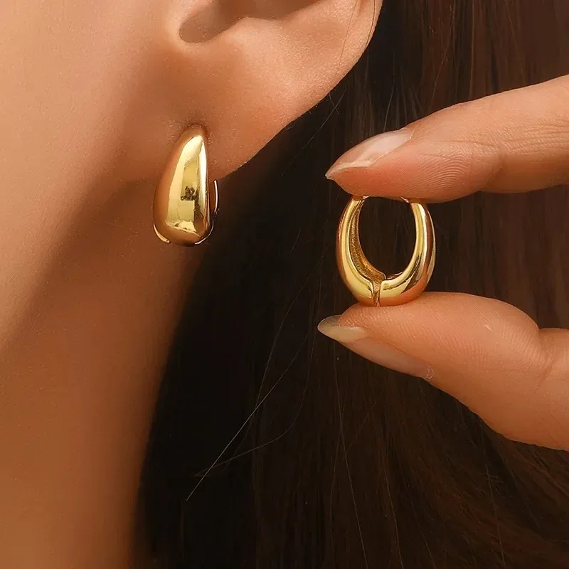 Pendientes de aro gruesos Vintage de acero inoxidable para mujer, aretes simples de círculo redondo a la moda, joyería de fiesta, regalos de vacaciones