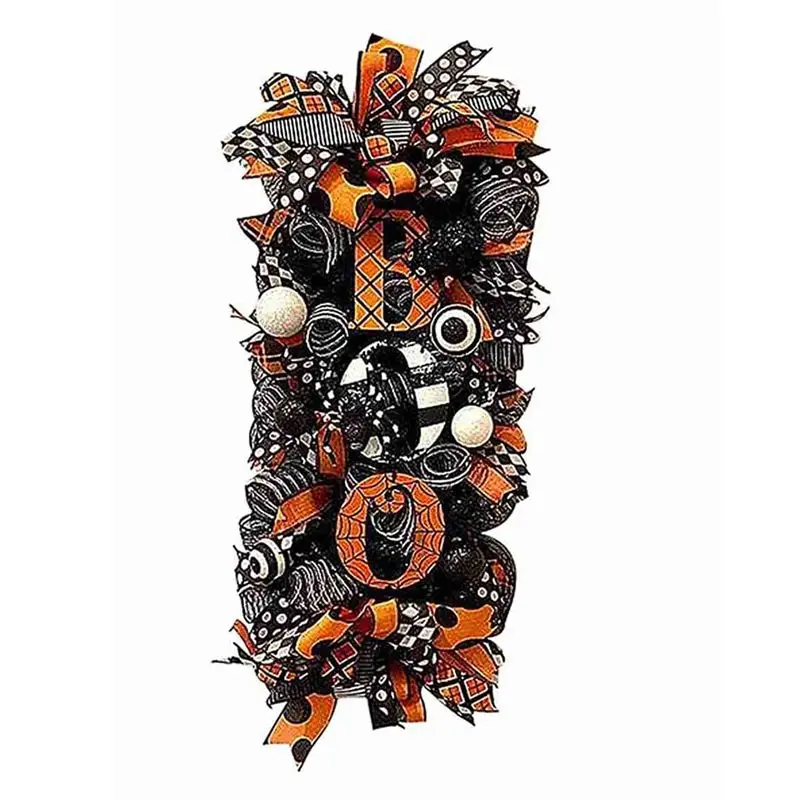 A32I Halloween Swag Wreath Fall Wreath, Halloween Swag Wreath for Front Door, Halloween Spider, Mesh and Ribbons Swag Wreath