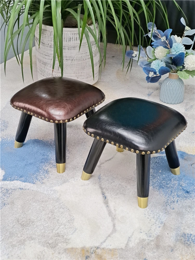 

Creative Leather Small Stool Adult Household Stool Solid Wood Square Stool Children's Shoe Stool Low Stool