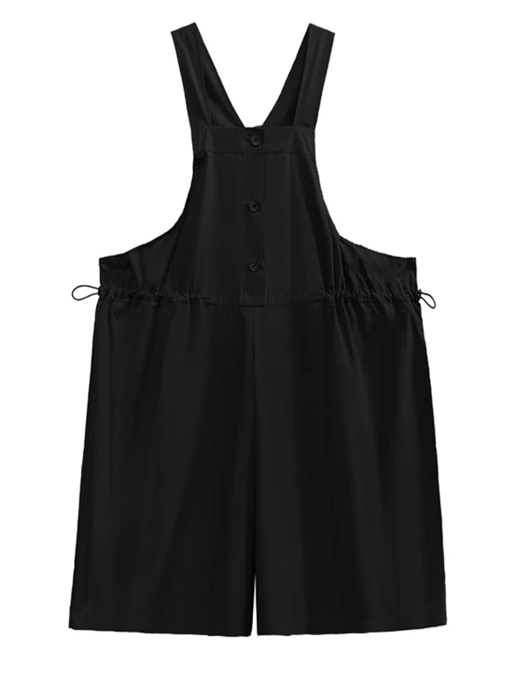 [EAM] High Waist Black Drawstring Long Overalls Pants New Loose Fit Trousers Women Fashion Tide Spring Autumn 2024 1DF7620