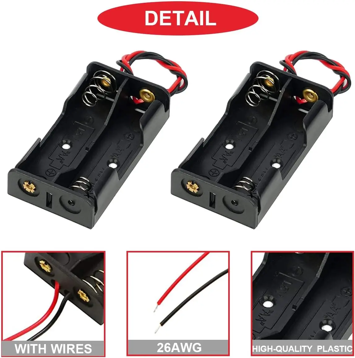 1/2/3/4 ช่อง x1.5V AA แบตเตอรี่ผู้ถือแบตเตอรี่คลิปสปริงกล่องเก็บพร้อมสายไฟ 6 นิ้ว
