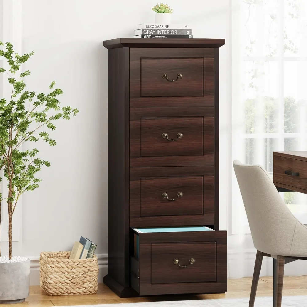 

4-Drawer File Cabinet Filing Cabinet, Vertical File Cabinet Home Office Wood Filing Cabinet for A4 /Letter Size Narrow