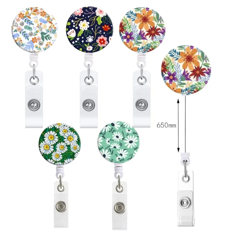 Kwiatowy wzór Obrotowy, łatwy do pociągnięcia brelok z klamrą Plastik ABS Wielokolorowe opcjonalne breloczki na prezent dla lekarza