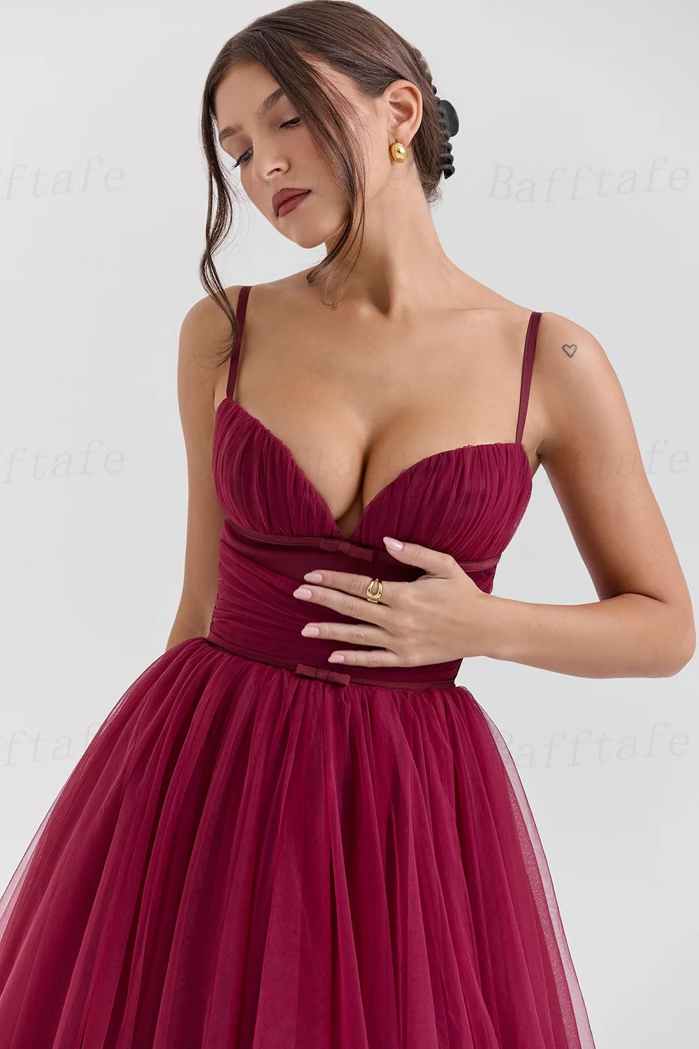 Bafftafe A Line Tulle Midi Prom Dresses Customized Spaghetti Straps Women Formal Special Occasion Party Bridesmaid Gowns 2025