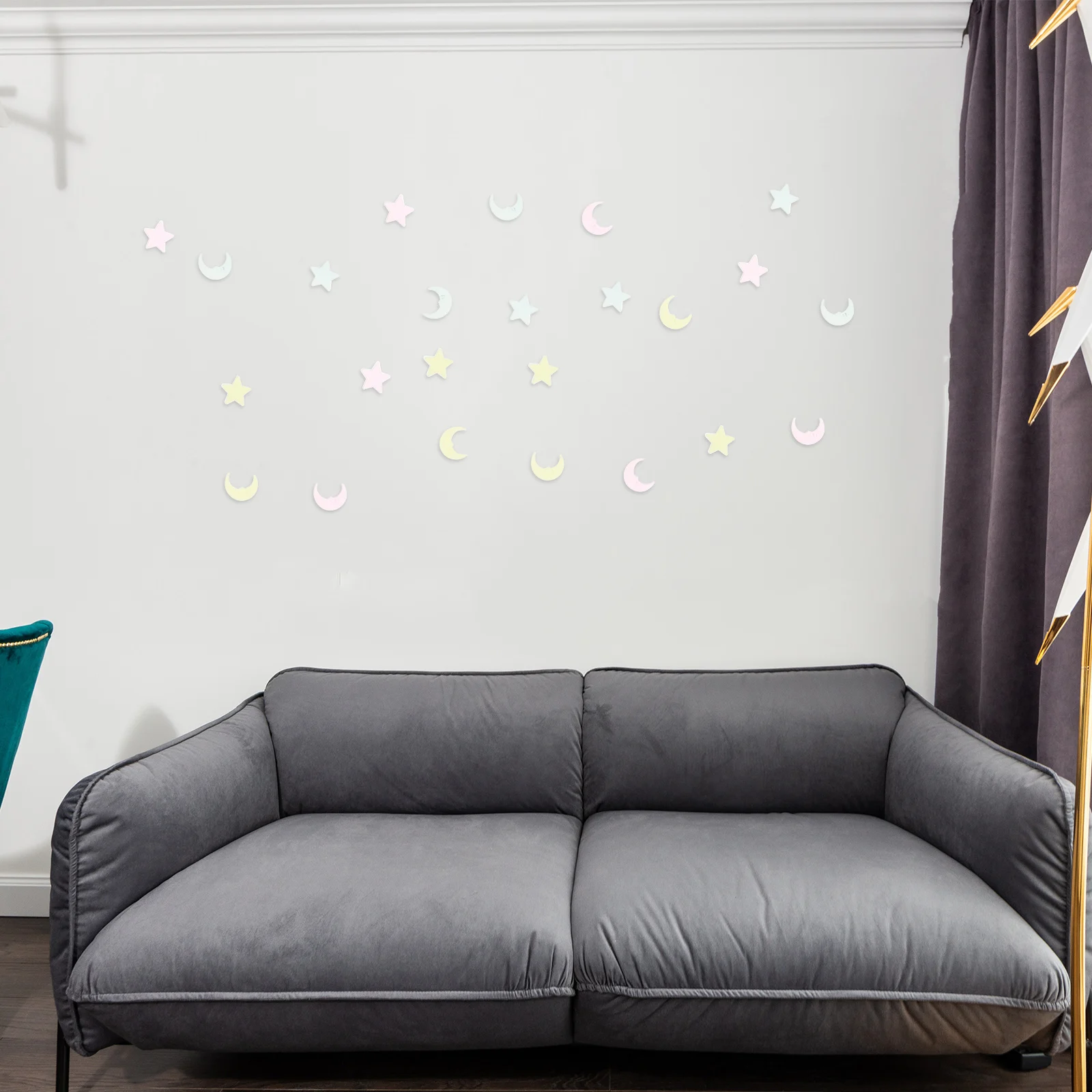 

200Pcs Decorative Glowing Star Moon Wall Stickers Safe Plastic Night Light Decals for Kids Room Nursery Ceiling