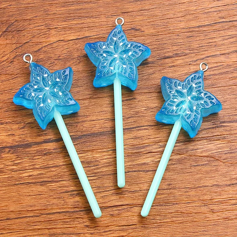 20pcs 27X66mm Lollipop Shape Resin Fruit Carambola Luminous Pendant Bag Jewelry Making Ornament Accessory
