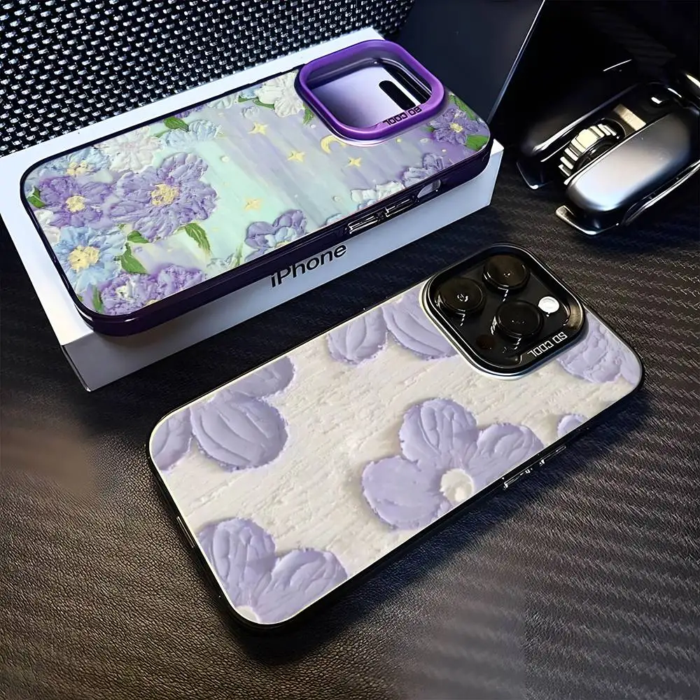 

Purple flower oil painting Phone Case For iPhone 16,15,14,13,12,11,Mini,Pro,MAX Purple Matte Shockproof Cover