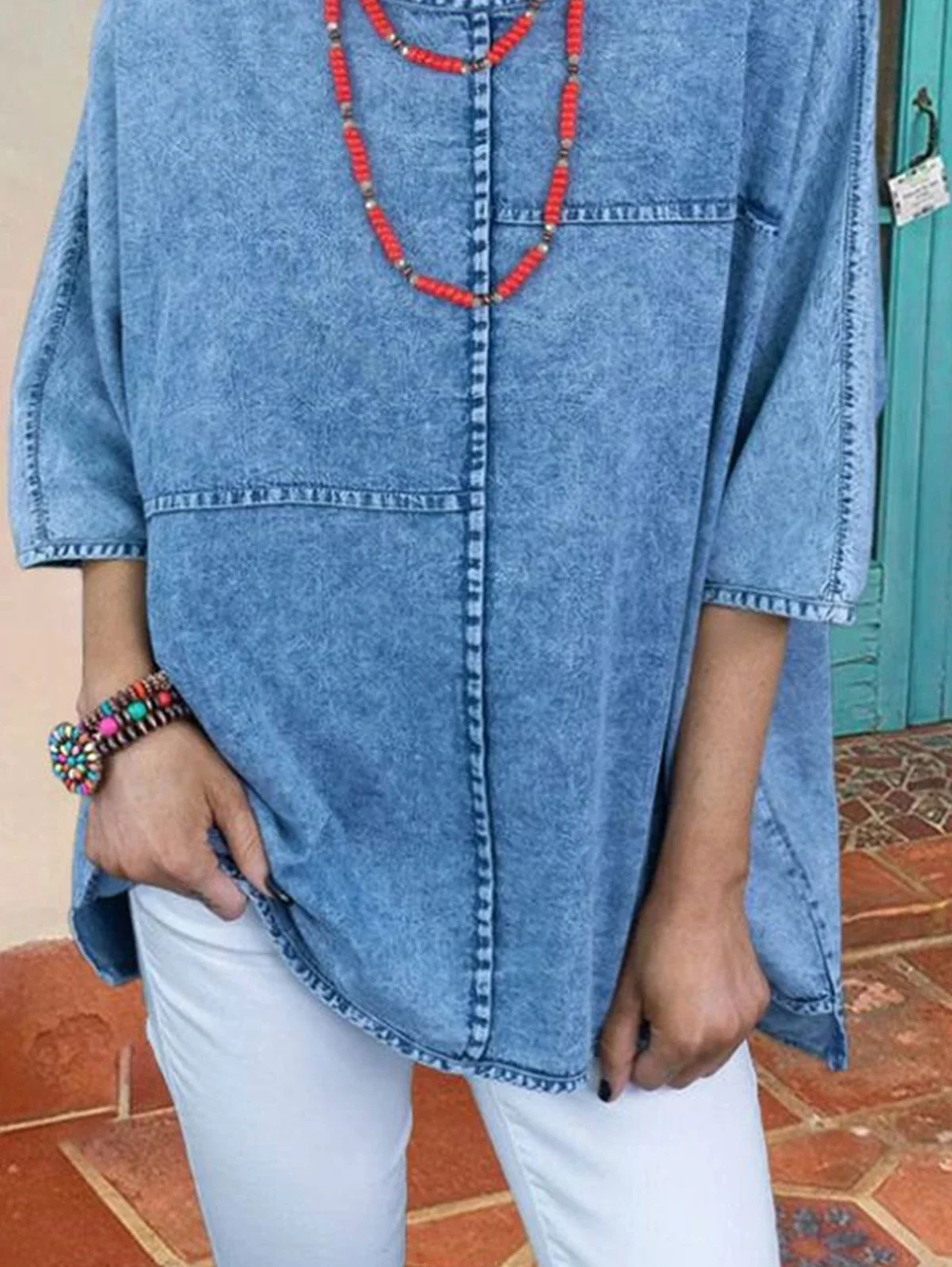 Women's Denim Shirts Summer Fashion Plain Half Sleeve Spliced Elegant Loose Shirt Blouse Woven Cowboy Shirt Chemise Blusas Tops