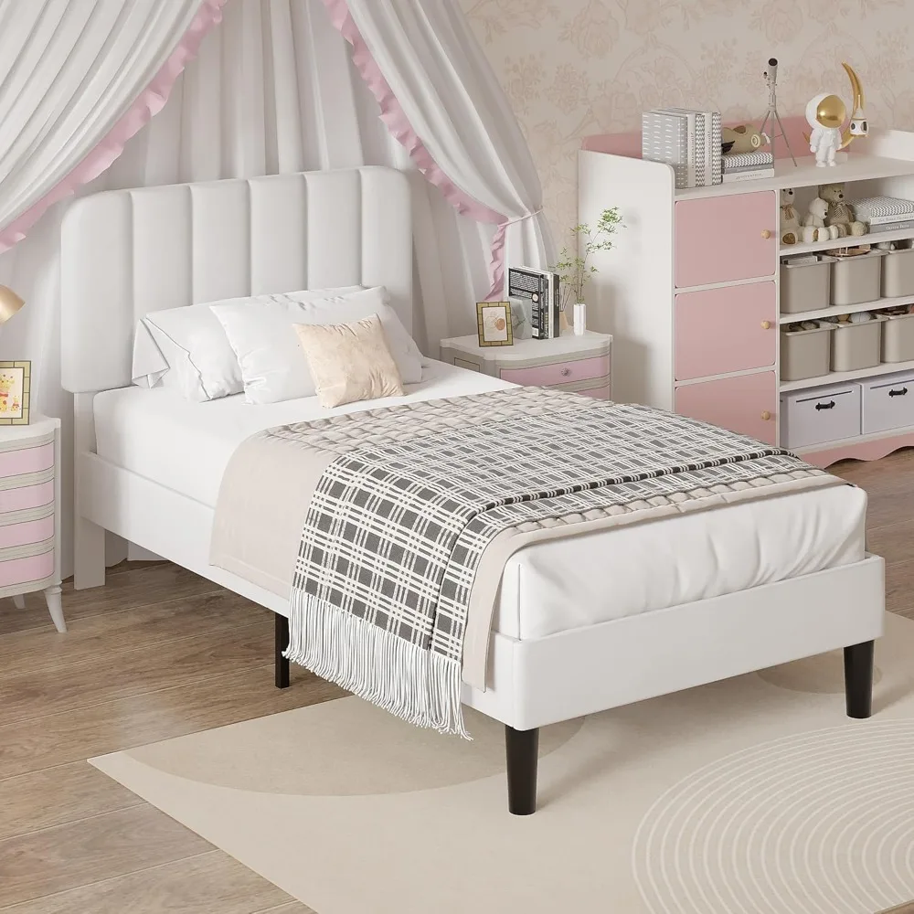 إطار سرير منجد من المخمل بحجم مزدوج مع دعامة مرتبة منصة وهيكل شريحة خشبية قوية