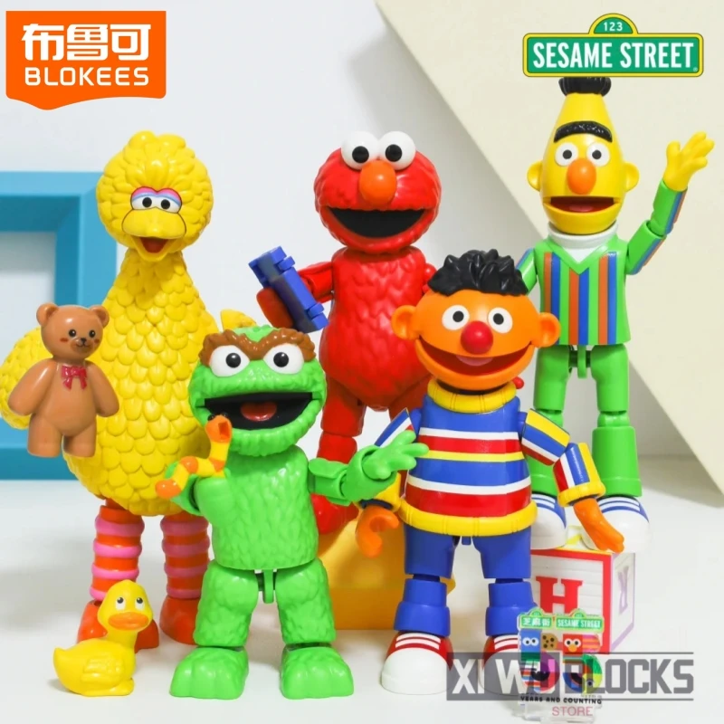 

BLOKEES Sesame Street Building Blocks Big Bird Monster Bert Movable Ornaments Cookie Ernie Elmo Toy Model Stitching Gift