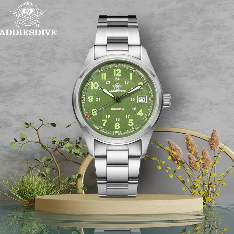 ADDIESDIVE Men's Luxury Watch Green Dial Sapphire Crystal 20Bar Diving  Super Luminous NH35A Automatic Mechanical Watches