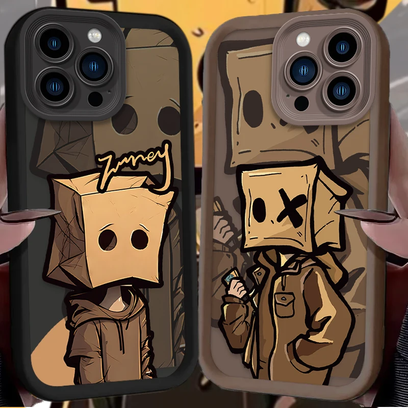 Cartoon Box Paper Man Case For iPhone 16 15 14 13 12 11 Pro Max X XS X S Max XR SE 2020 7 8 Plus Shockproof Silicone Back Cover