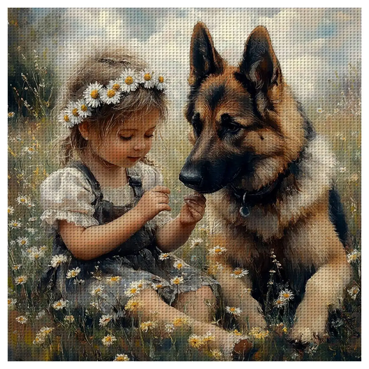 1pc 40X40CM/15.74inch Girl and Dog Stamped Cross Stitch Kit DIY Kit 11/14CT DIY Embroidered Set DIY Cross-Stitch Set Accessories