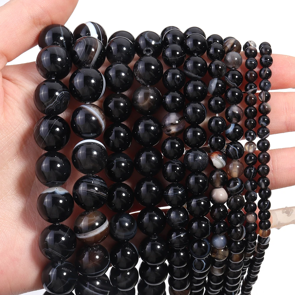 1 Strang 4/6/8/10/12 mm gestreifte Achatperlen natürliche runde lose Steinperlen für Schmuckherstellung DIY Armbänder Halskette Zubehör