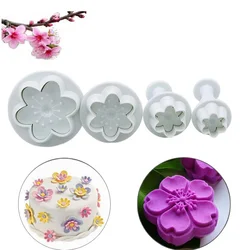 Hot Sale 4pcs Mini Peach blossom Mold Plastic Plunger DIY Cake Decorating Tools Fondant Sugar Craft Biscuit Cookies Cutter Mould