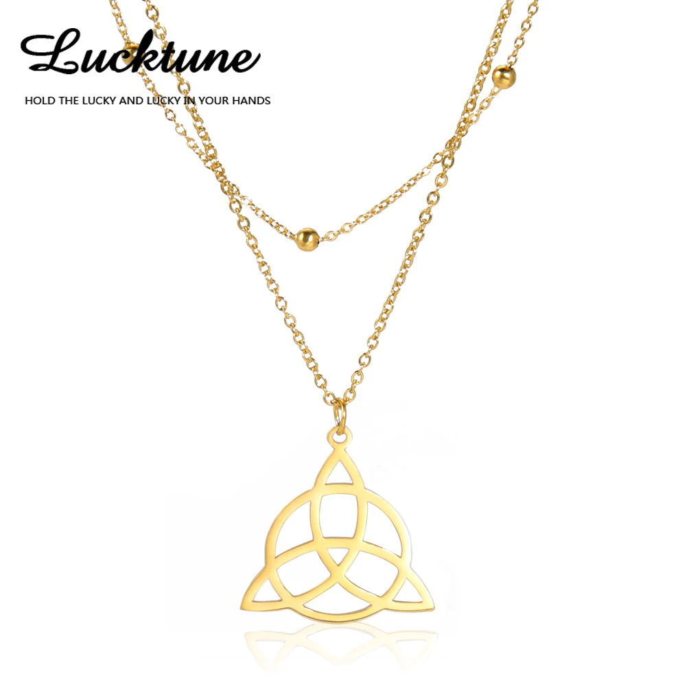 Lucktune Triquetra Witch Knot Pendant Necklace Stainless Steel Irish Celtic Knot Amulet Chain Necklace for Women Couple Jewelry