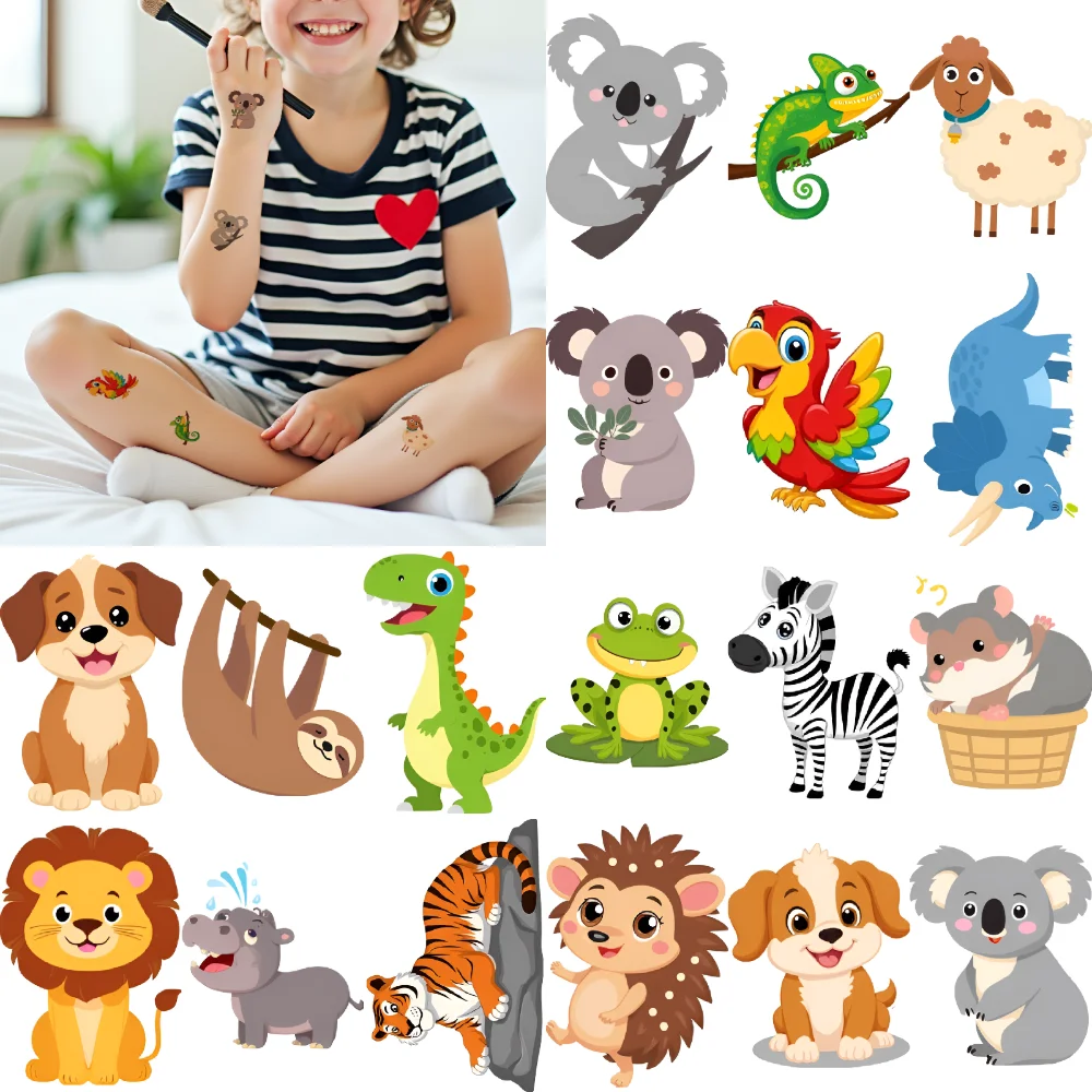

54pcs Temporary Tattoo Koala Waterproof Long-lasting Body Stickers Lion Zebra Temporary Tattoo Stickers Chameleon For Girls
