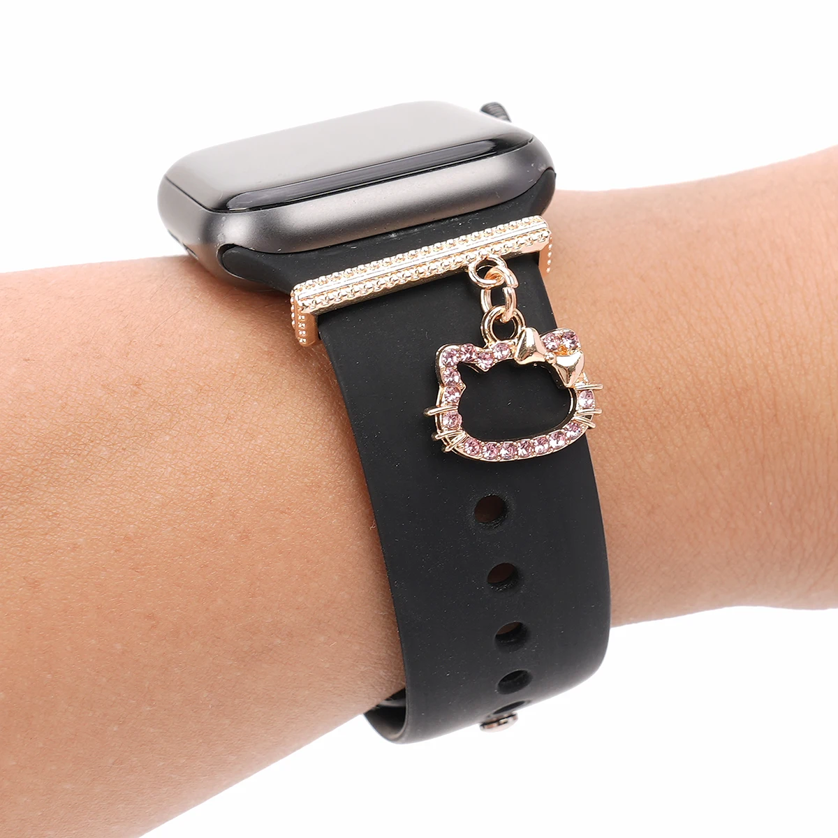 Cartoon Diamond-cat Charm Watch Strap Buckle Decorative Ring for Apple Watch Silicone Strap Decorative Jewelry Accessories