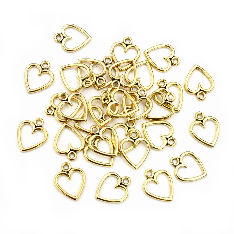 100PCS Antique Gold/Silver Color Hollow Hearts Charms Geometry Pendant Metal Alloy DIY Necklace Bracelet Earrings Marking