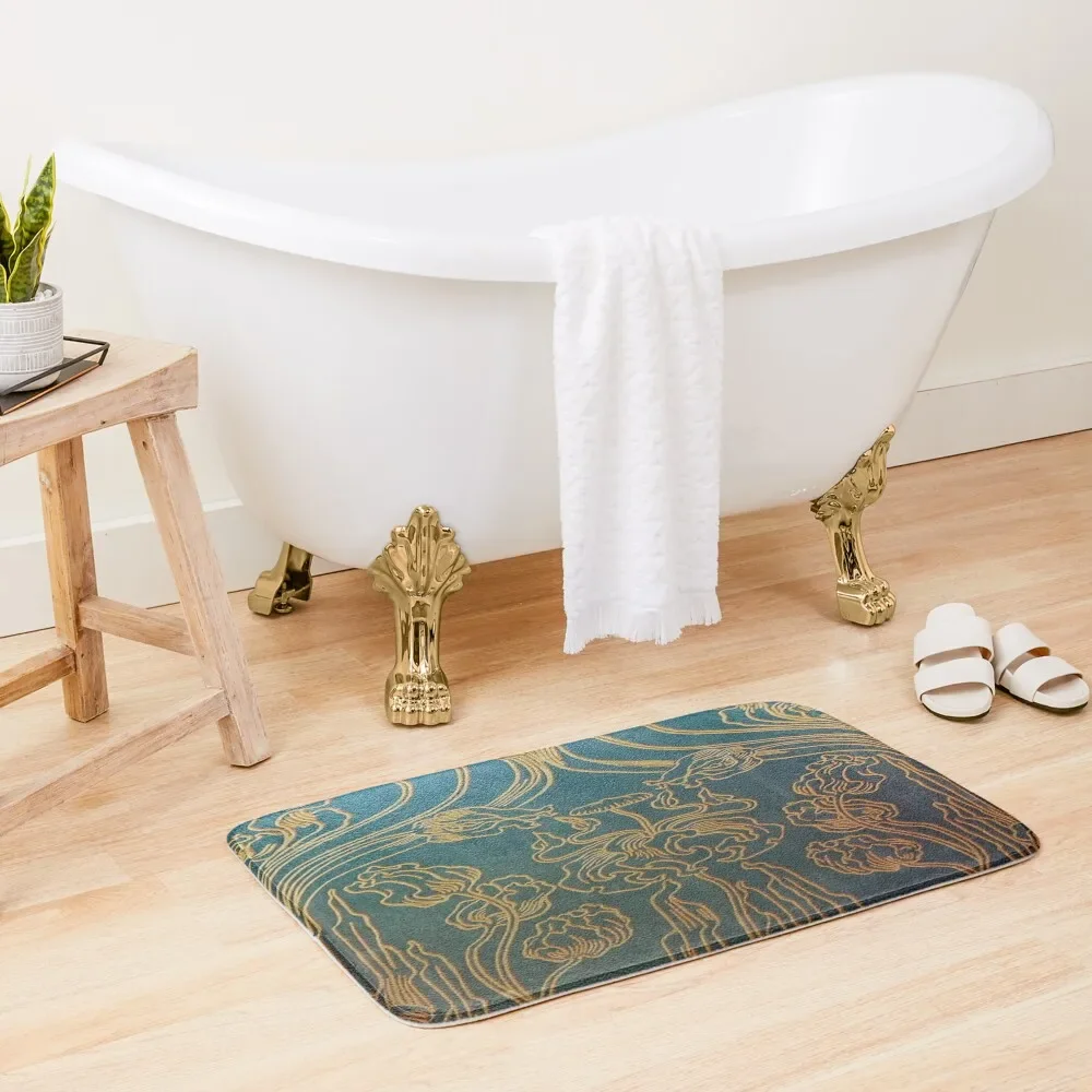 

Art Nouveau,teal and gold, teal,gold,floral,chic,elegant,belle époque,vintage,victorian,beautiful, Bath Mat Bathroom Slip Mat