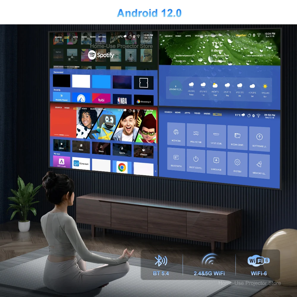 FlixTone E800 2K 4K Projector Full HD 3000 ANSI Projector for Movies Data Show Android Home Cinema WiFi 6 PK DLP Smart tv Beamer