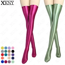 XCKNY glossy socks multicolor options solid high oil glossy silk elastic socks shinny socks women's knee length stockings