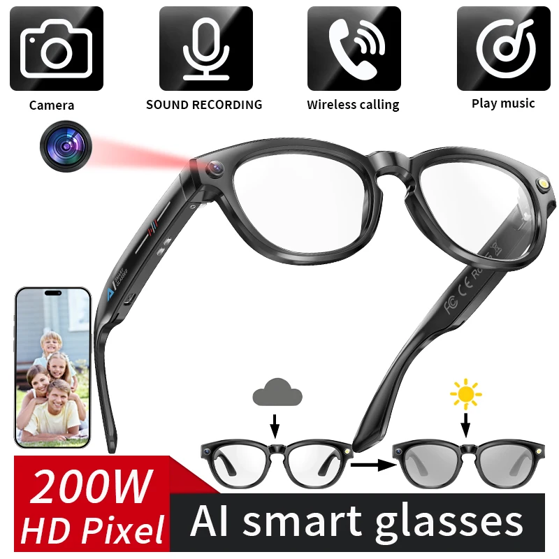

New AI Voice Assistant Call Camera Glasses with Video Recording Glasses Noise Reduction Bluetooth Smart Sunglasses for Men Women
