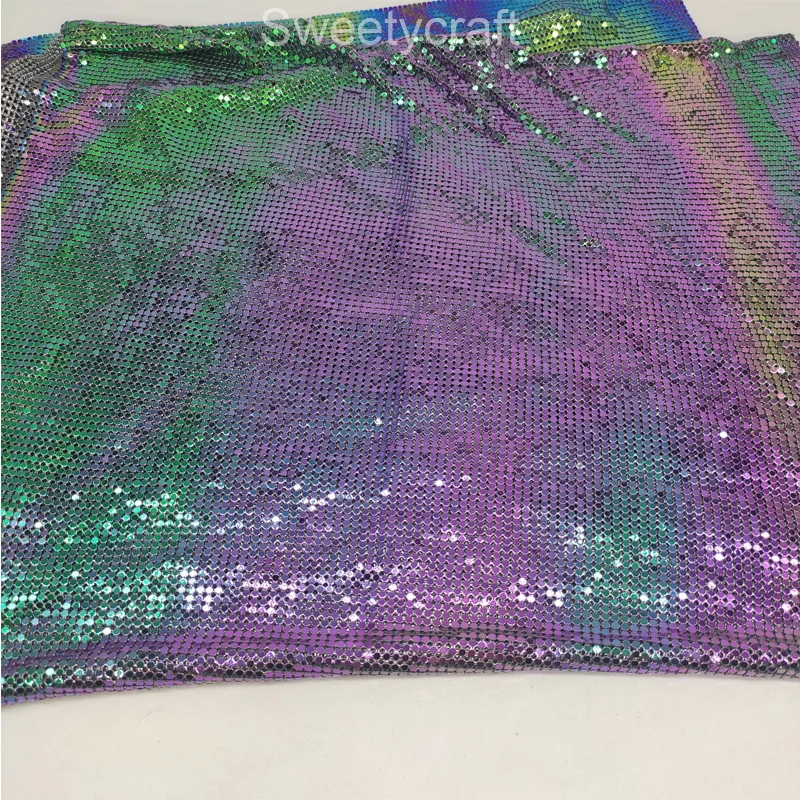 2022 Fashion Glomesh Flexible Metal Sequin Mesh Fabric Green Purple Color for Clothing DIY Jewelry Party Chainmail Dress