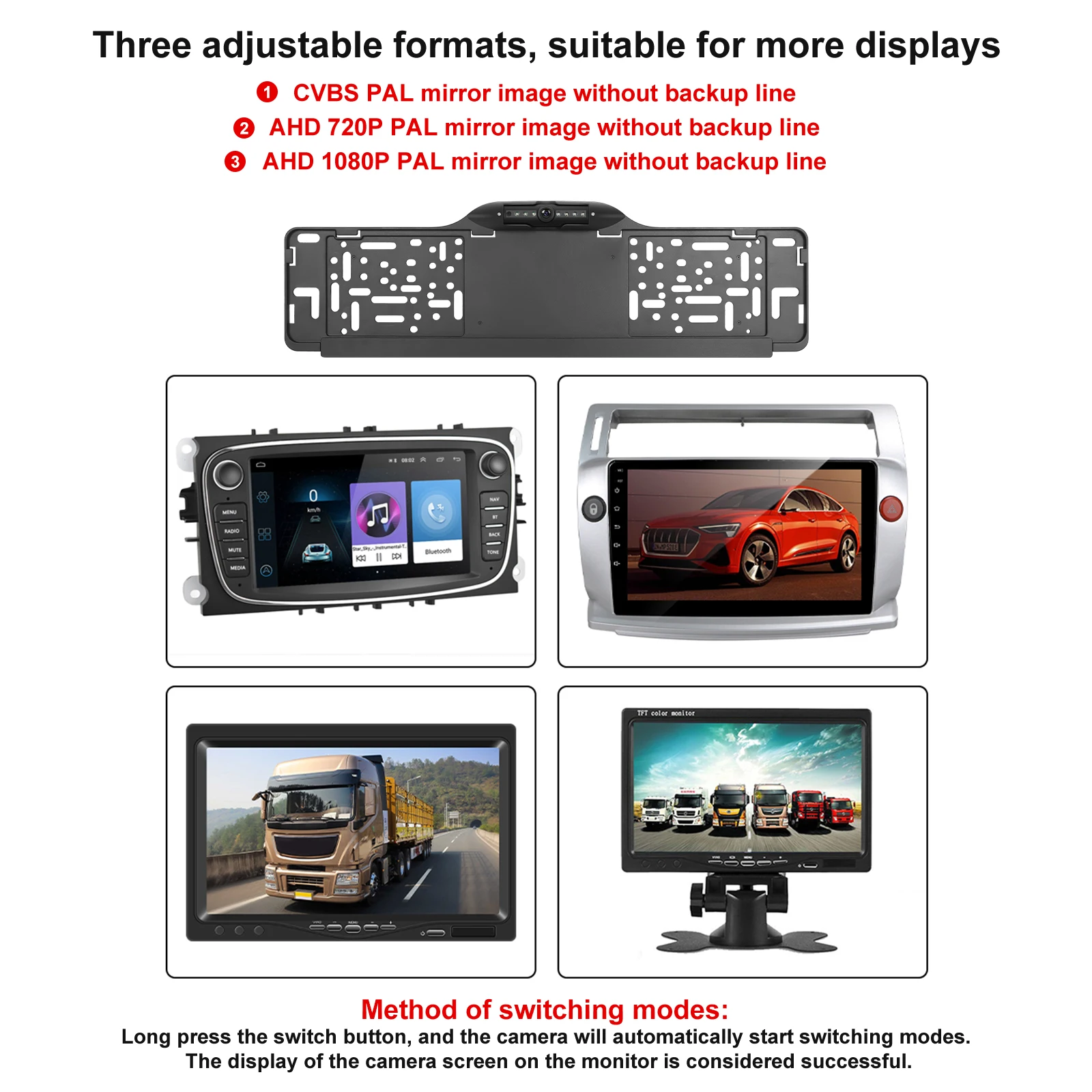 Podofo نظام كاميرا ReverView بإطار لوحة الترخيص الأوروبي مع أضواء بيضاء LED لشاشة ركن السيارة