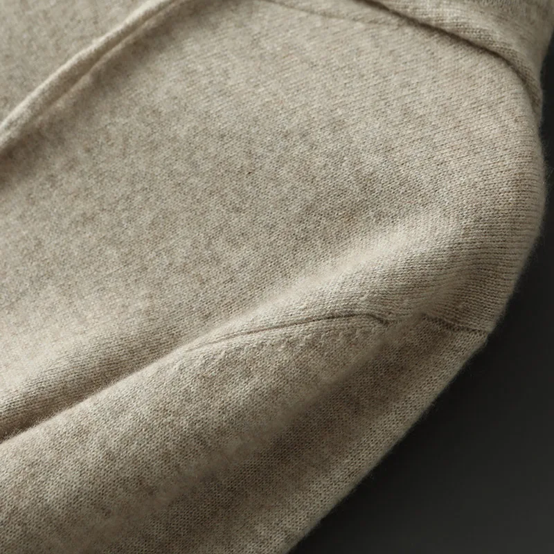 100% Cashmere Men's Hoodie Autumn/Winter New Solid Color Knitted Hoodie Casual Warm Long Sleeve Men's Wear Sports Hoodie