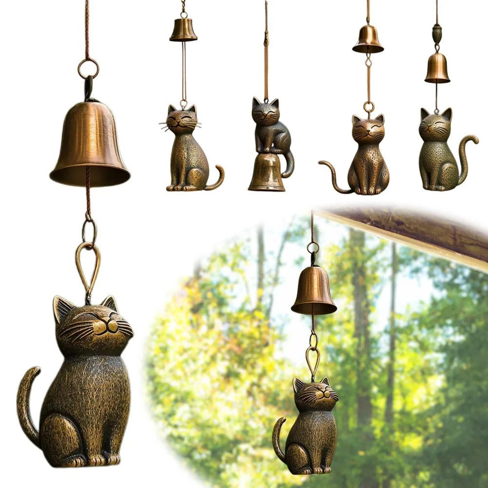Brass Cat Wind Chimes Door and Window Decorations Outdoor Courtyard Iron Hanging Ornaments DIY Gift