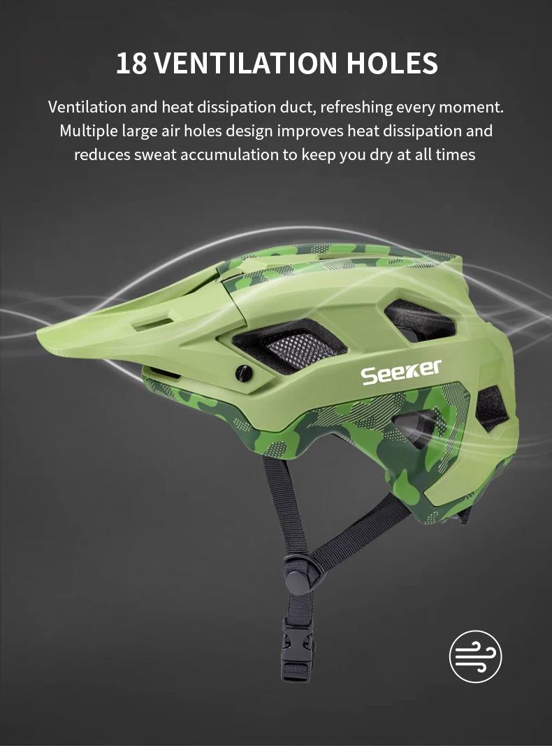 SeekerCamouflage Mountainbike-Helm, Einteiliger Komfortabler Leichter Rennrad-Helm, Stoßfester Offroad-Fahrradhelm – Detail 5