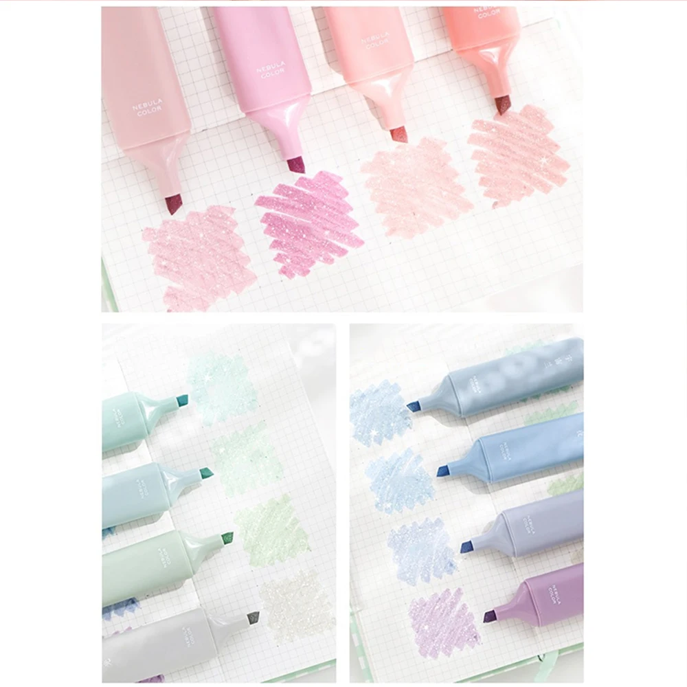 

4pcs/set Morandi Color Marker Glitter Highlighter Flexible Line Width Art Painting Markers For Student Stationery Supply