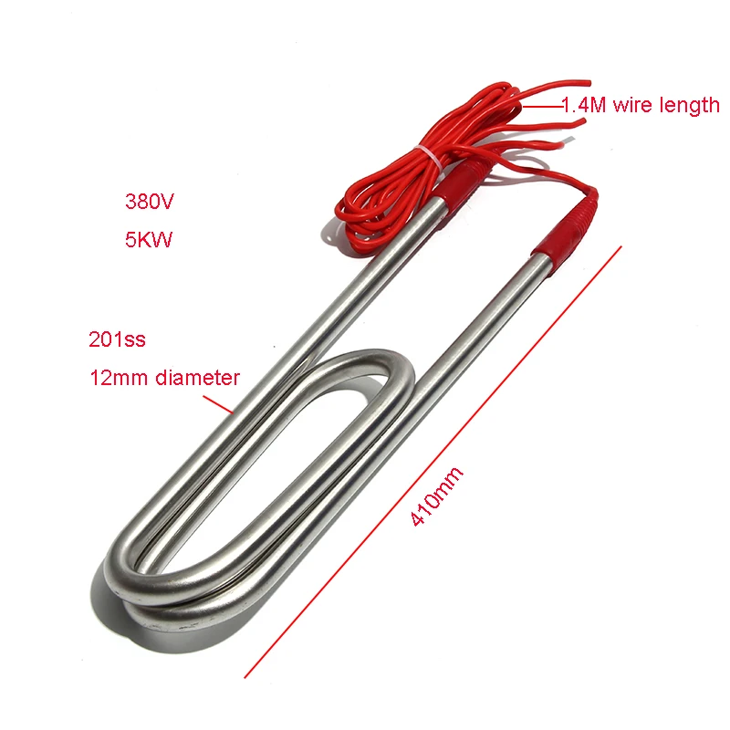 380V 5KW/10KW Electric Water Heater Element Submersible Heating Pipe Fully Sealed Waterproof 201SUS for Bucket/Bath Barrel