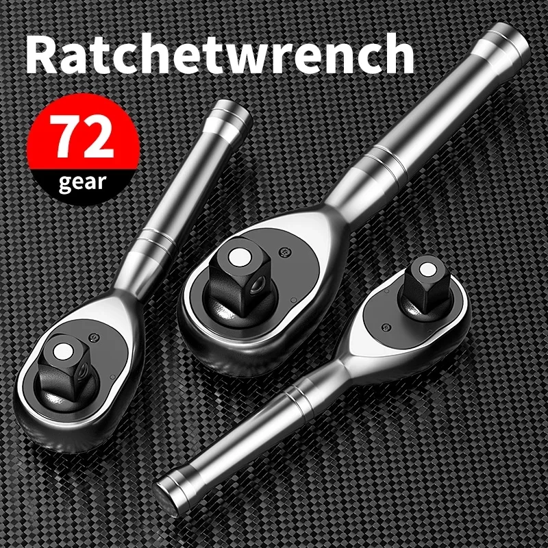 72-Tooth Bi-Directional Ratchet Quick Wrench Chrome Vanadium Steel Forged Short-Handle Compact Socket Wrench for Auto Repair
