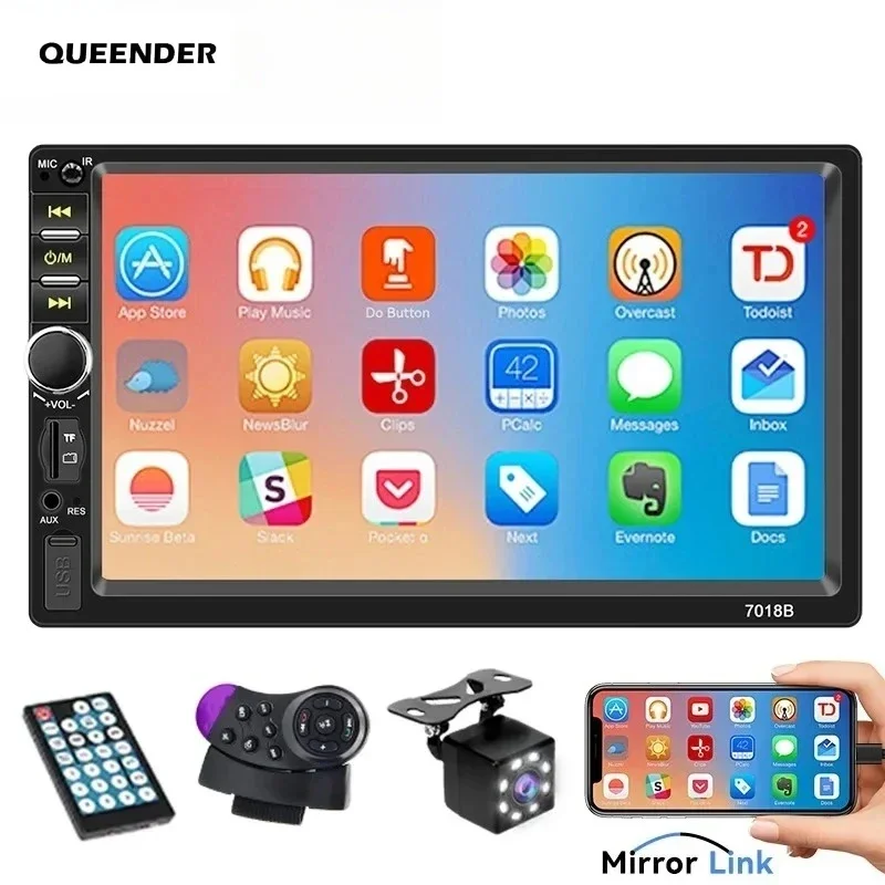 

Автомобильный радиоприемник QueenDer 7 дюймов, 2 Din — MP5-плеер, MirrorLink, Bluetooth, FM, USB — мультимедийная система с сенсорным экраном