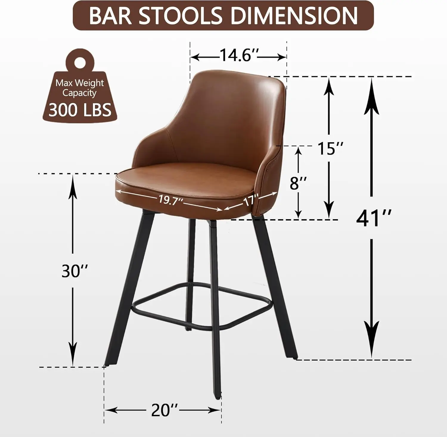 Bar Stools Set of 4, 30" Swivel Height  Stools with High Back, Faux Leather Kitchen ChairsHeight for Kitchen