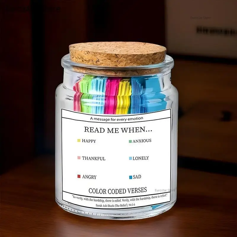 Pot à versets coraniques 2026 : Exprimez vos émotions et sentiments – Pot de prière en verre avec versets coraniques colorés – Cadeau musulman en coffret