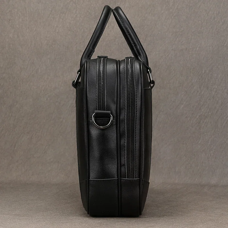 14 "Luxury Menกระเป๋าถือหนังแท้กระเป๋าสะพายCrossbodyกระเป๋าแล็ปท็อปชั้นDoctor Office Manกระเป๋าเอกสารชายToteกระเป๋าสีดํา