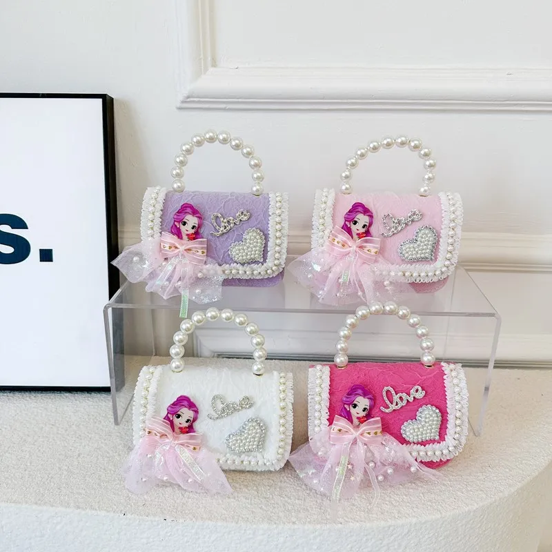 الكرتون الأميرة بنات حقائب كتف صغيرة الحلو الاطفال مربع حقيبة كروسبودي الأطفال اللؤلؤ الأعلى مقبض حقيبة محفظة نسائية للعملات المعدنية التبعي #4