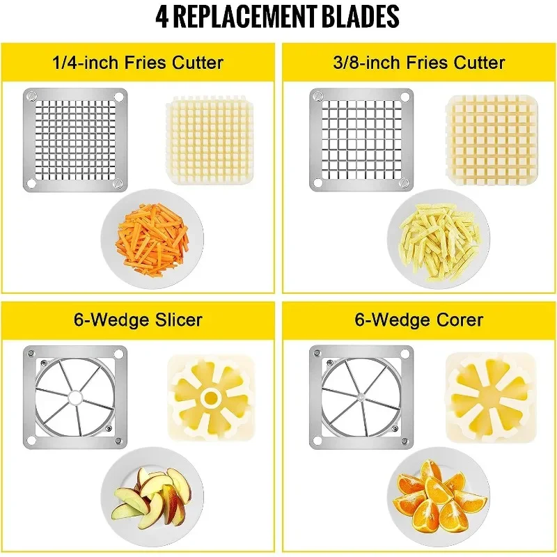 Commercial French Fry Cutter with 1/2″ 1/4″ and 3/8″ Blade Easy Dicer Chopper 6/8-wedge Slicer Lemon Potato Cutter