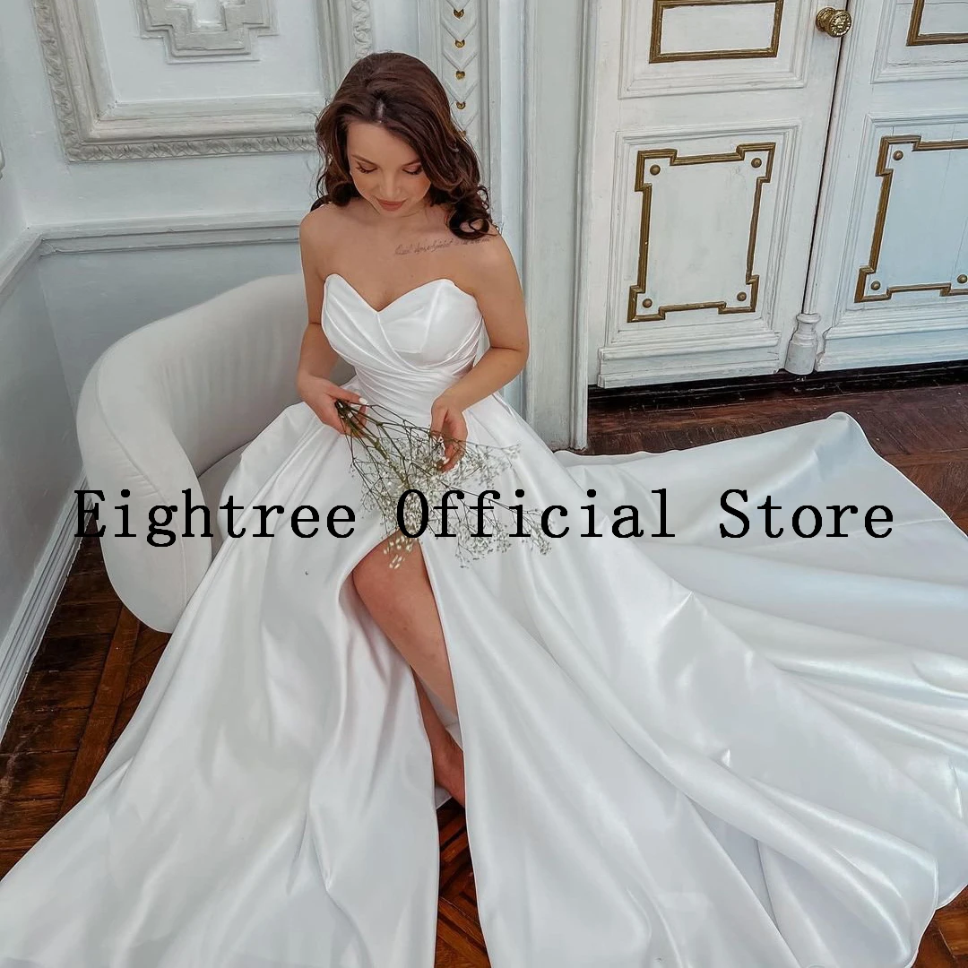 Eightree Sexy Wedding Dresses Sweetheart Satin White Bride Dress Sleeveless Sweep Train Princess Wedding Evening Gowns Plus Size