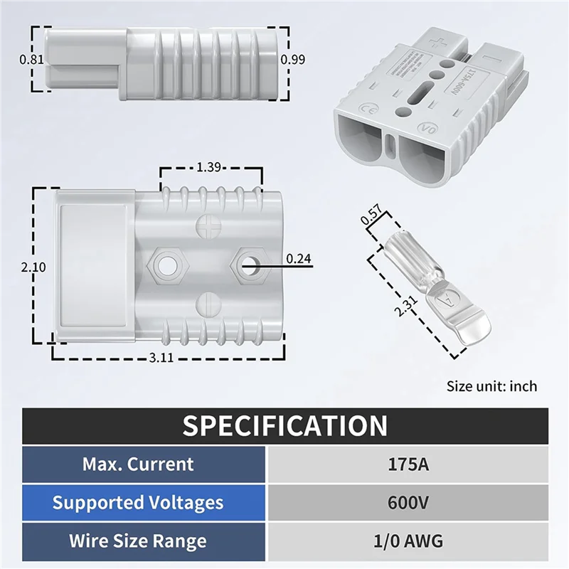 A02M-5X 175Amp Battery Quick Connect/Disconnect Connector, Wiring Harness Plug Connector Kit For Car Winch Trailer