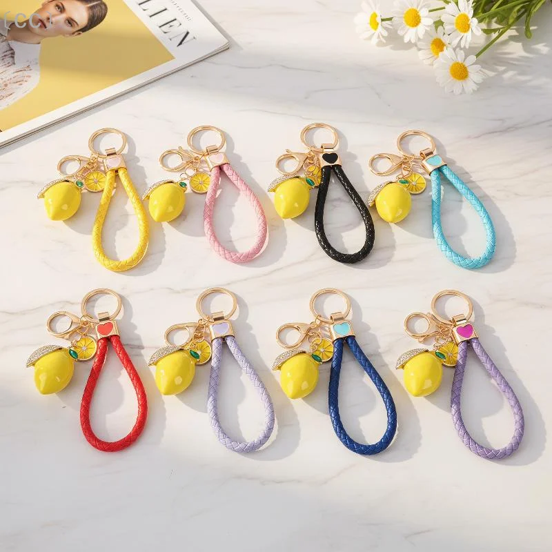 〔CC〕Adorable Lemon Shape Keychain Sparkly Rhinestone Inlaid Fashion Bag Pendant Key Holder for Girls Valentine's Day Small Gift