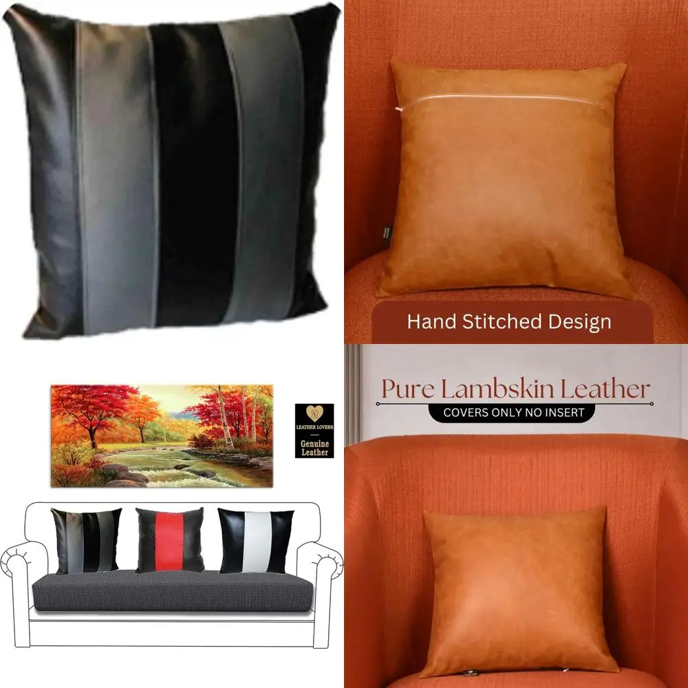 

Lambskin Leather Pillow Cover - 22x22 Sofa Cushion Case for Living Room and Bedroom Decorative Throw Covers