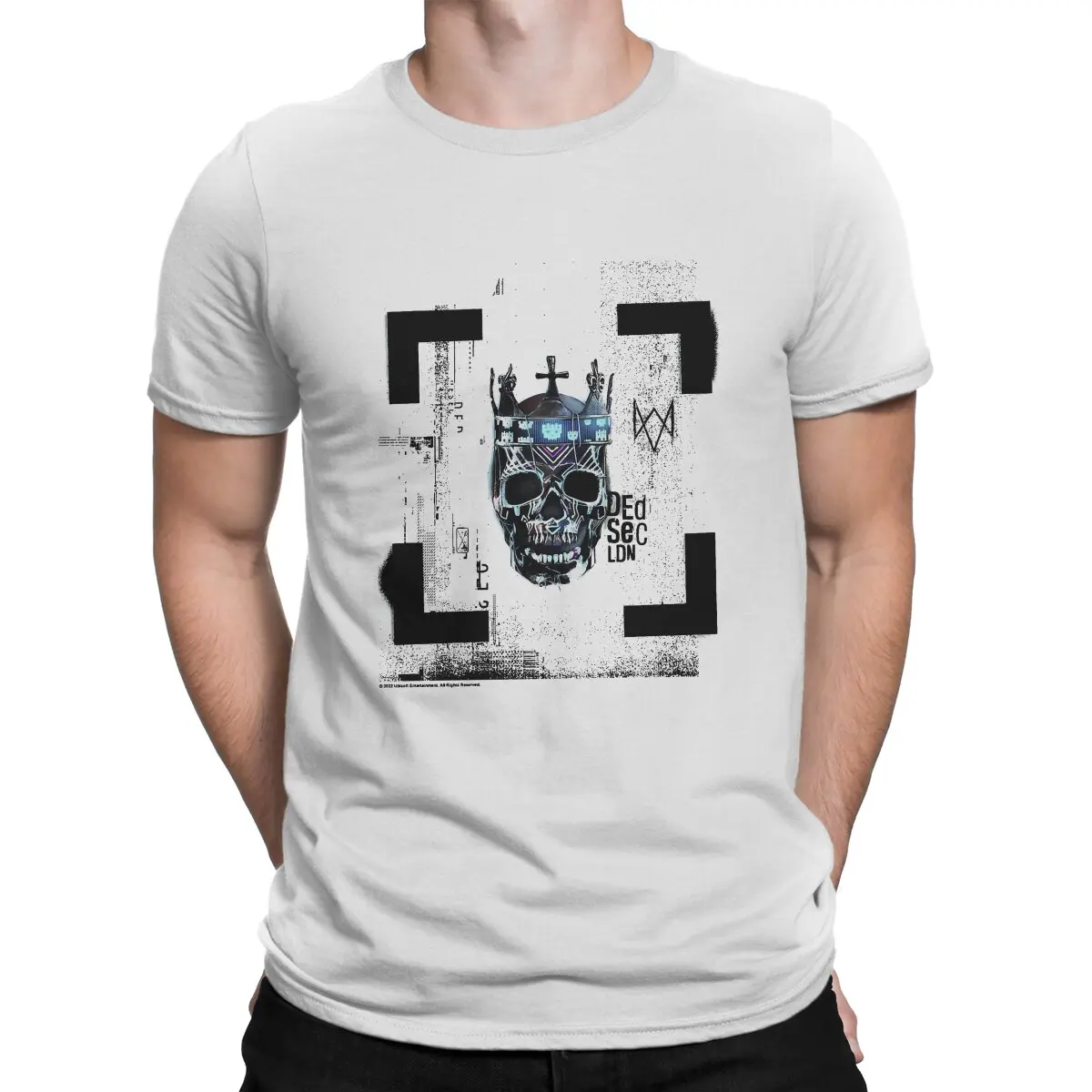 Legion Crowned Skull Glitch Box Up T Shirts Men Crazy T-Shirts Round Collar Watch Dogs Tees Short Sleeve Tops Graphic Printed