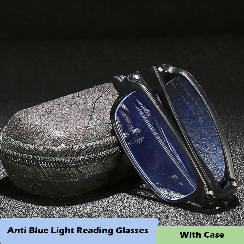Unisex Portable Foldable Anti Blue Light Reading Glasses Men Women Telescopic Presbyopia Computer Eyewear Eyeglasses With Case