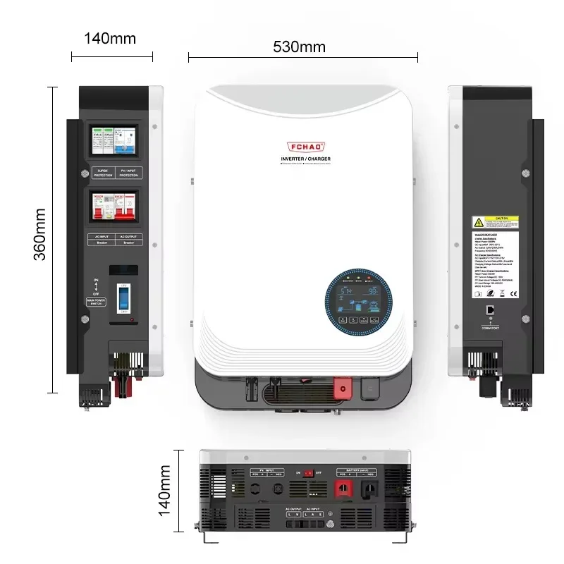 FCHAO Inverters & Converters 4.2kw 6.2Kw 6200w 48V 24V 230V Solar Inverter Charger Built in Mppt Controller Hybrid Inverter